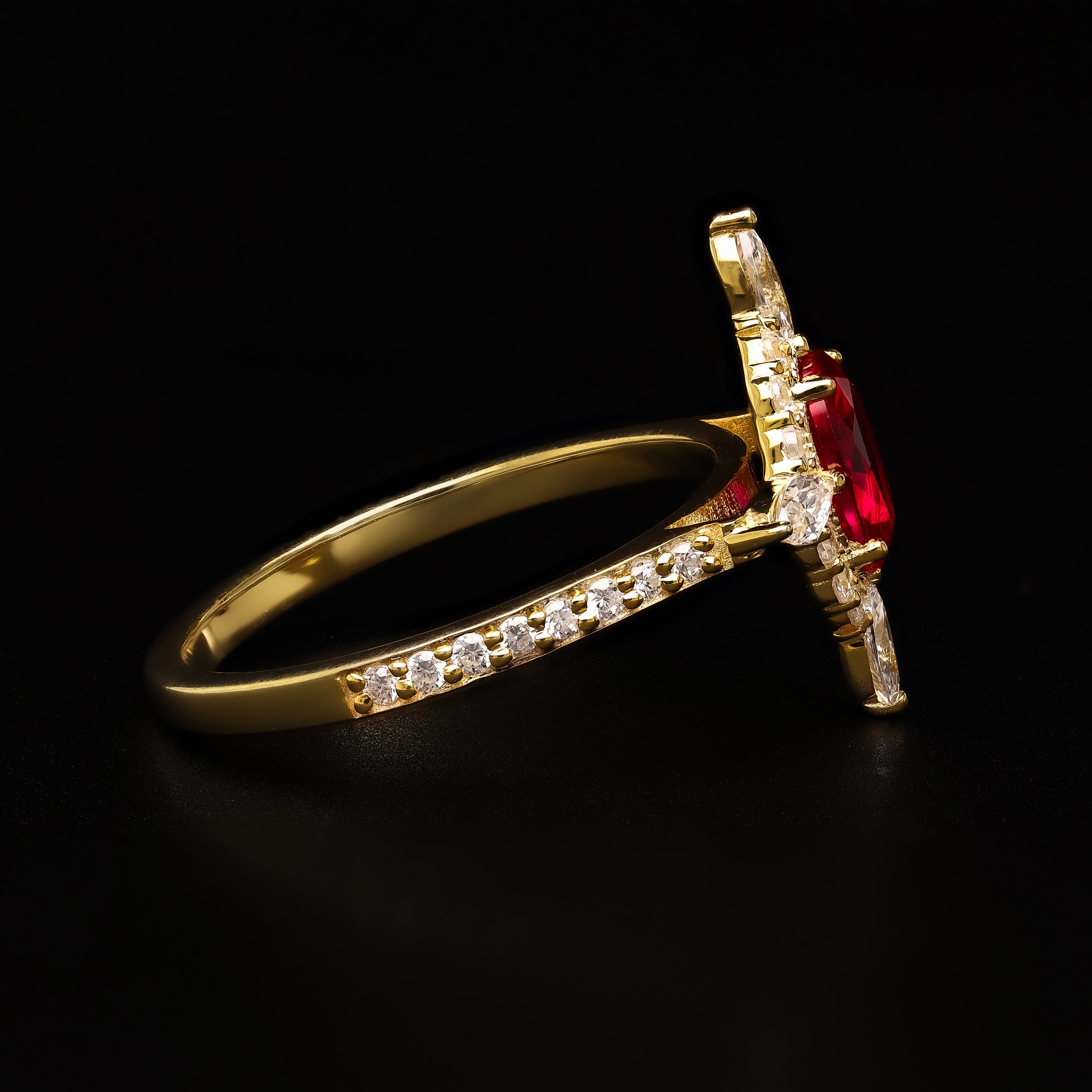 Regal Scarlet Halo – A Marquise & Round Masterpiece