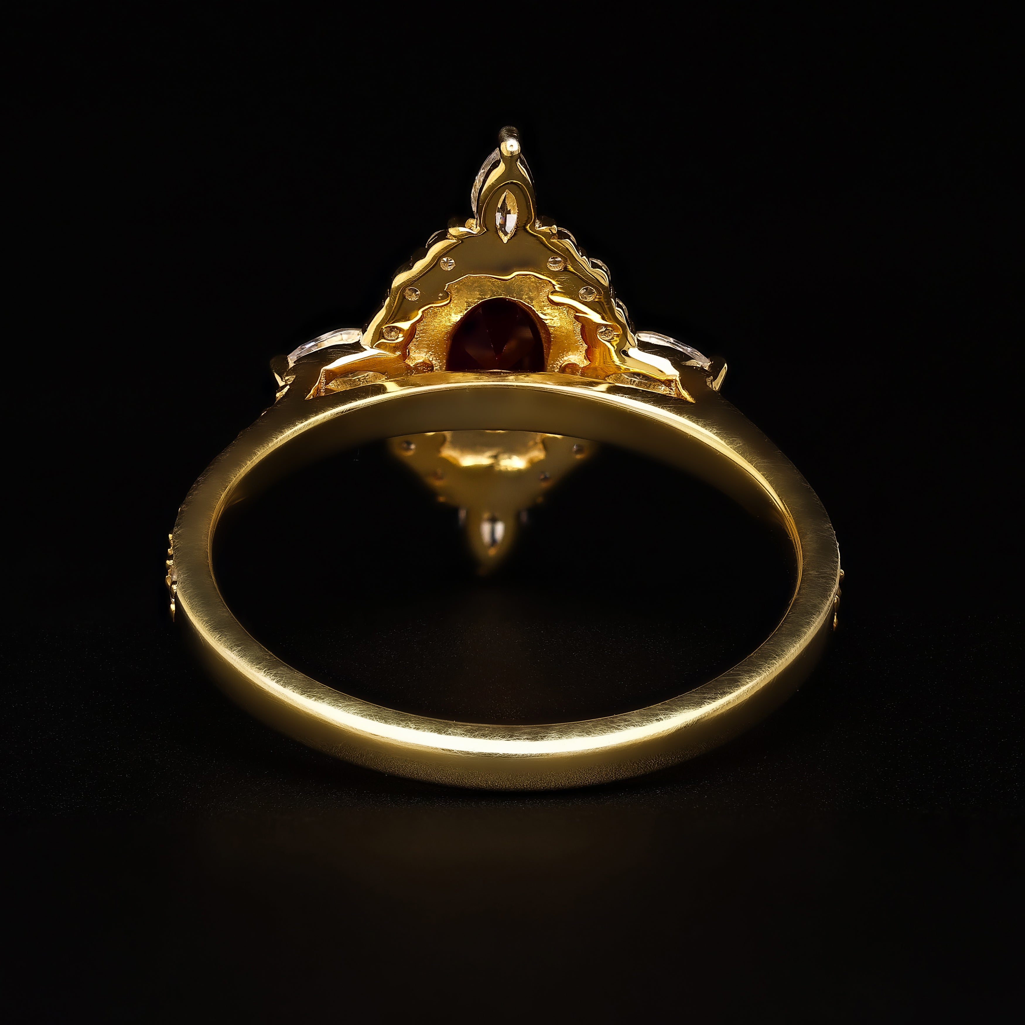Regal Scarlet Halo – A Marquise & Round Masterpiece