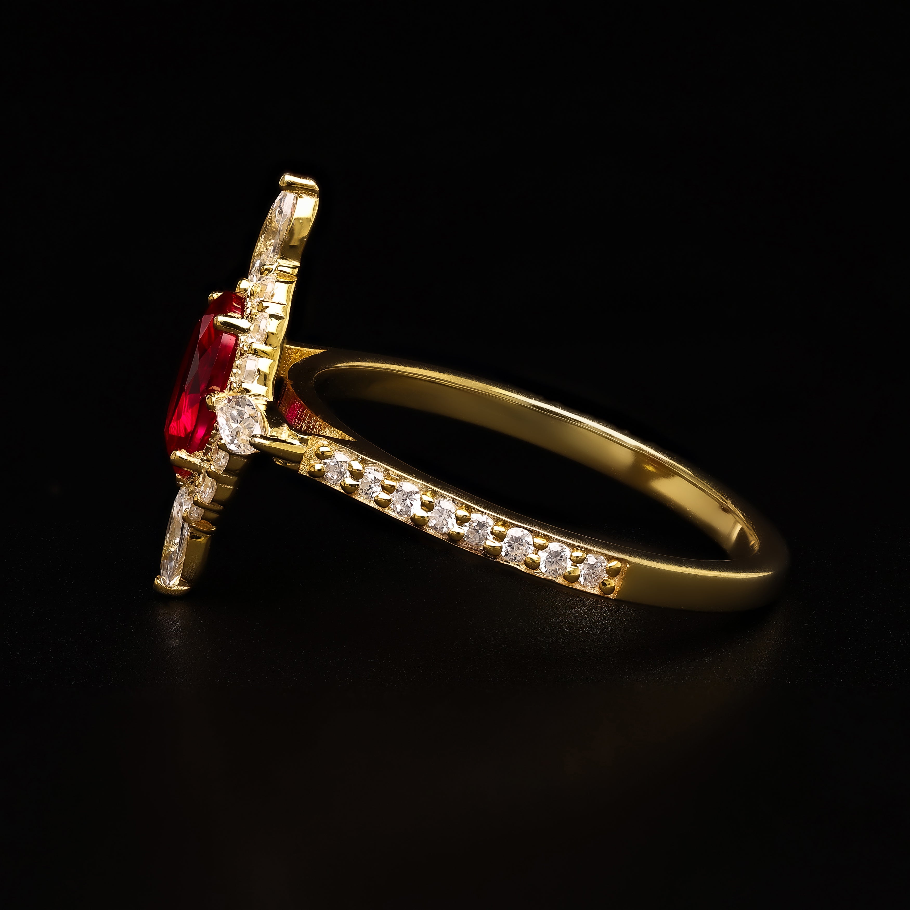 Regal Scarlet Halo – A Marquise & Round Masterpiece