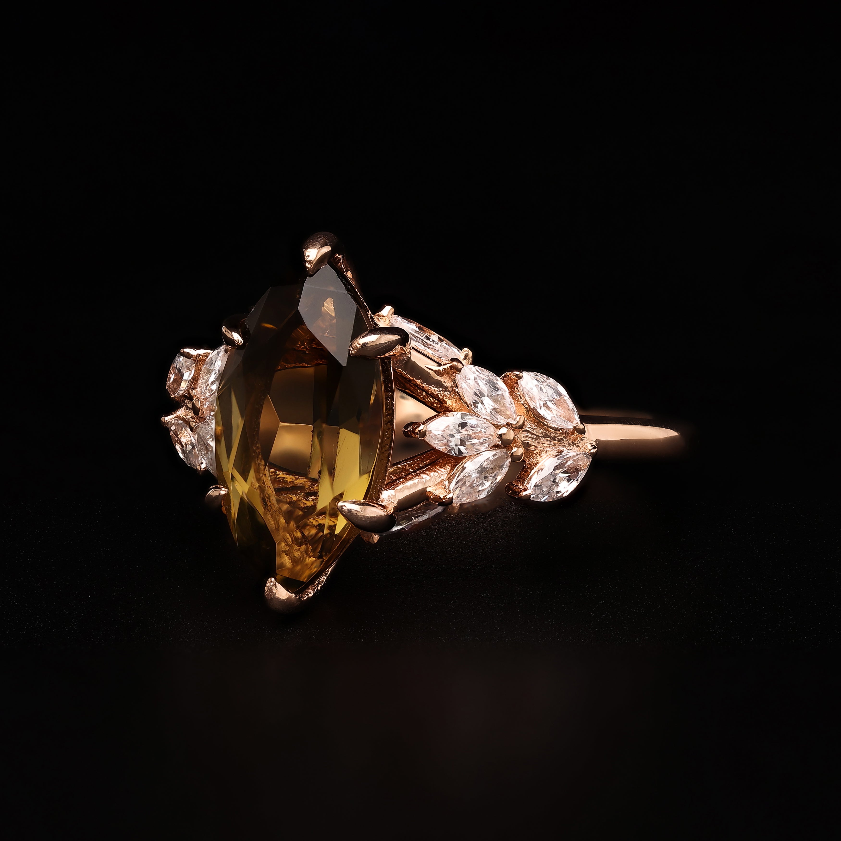 Enchanted Smoky Bloom – A Floral Marquise Design