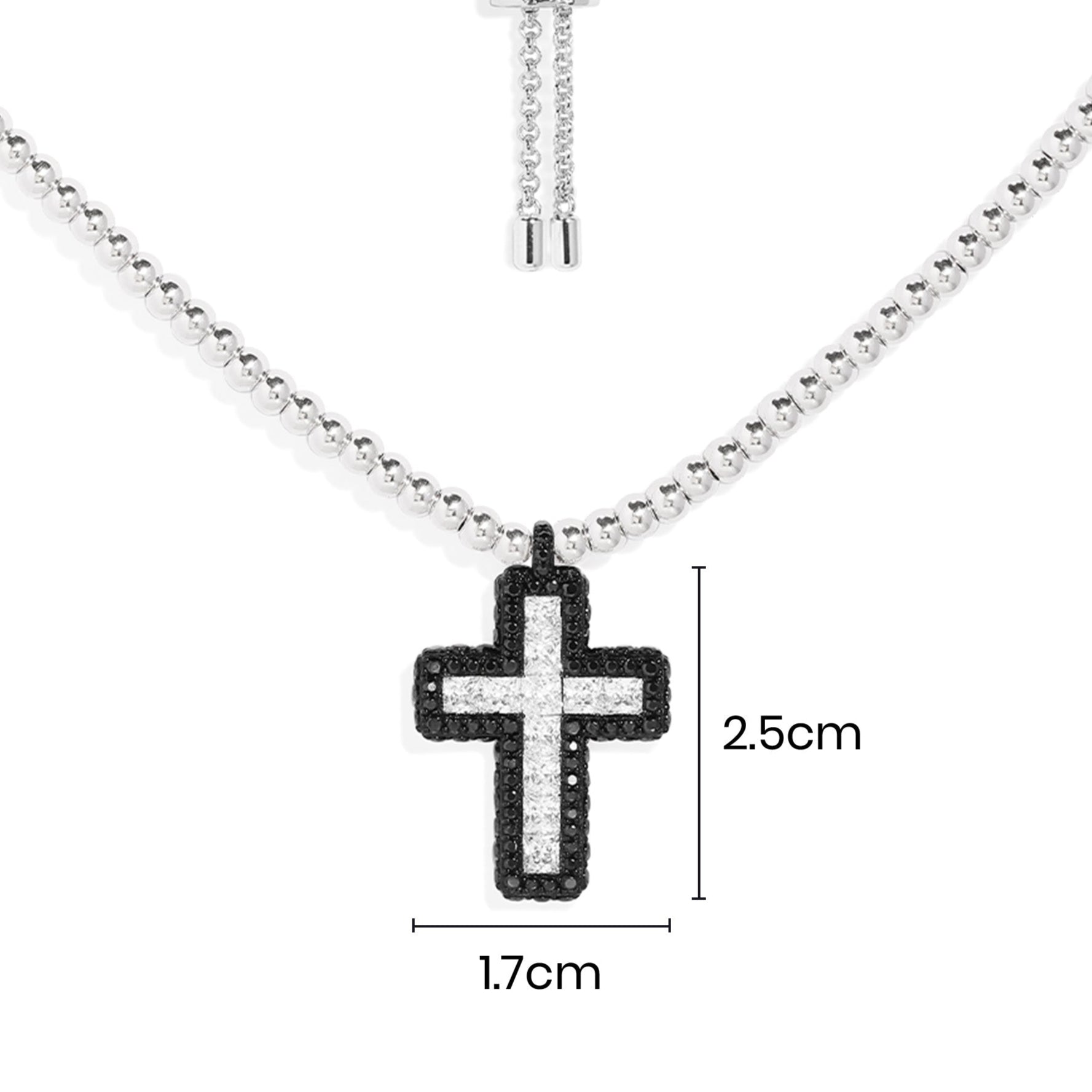 Black Pavé Cross Adjustable Necklace with Beads