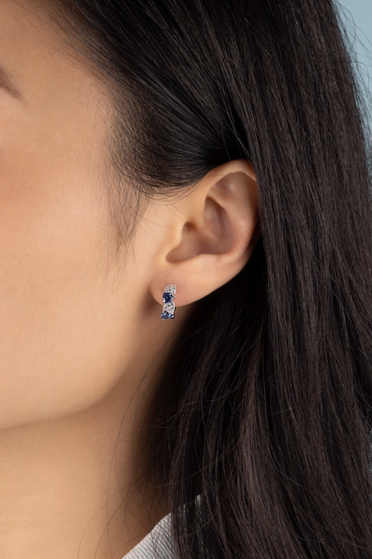 White & Blue Triangle Hoop Earrings