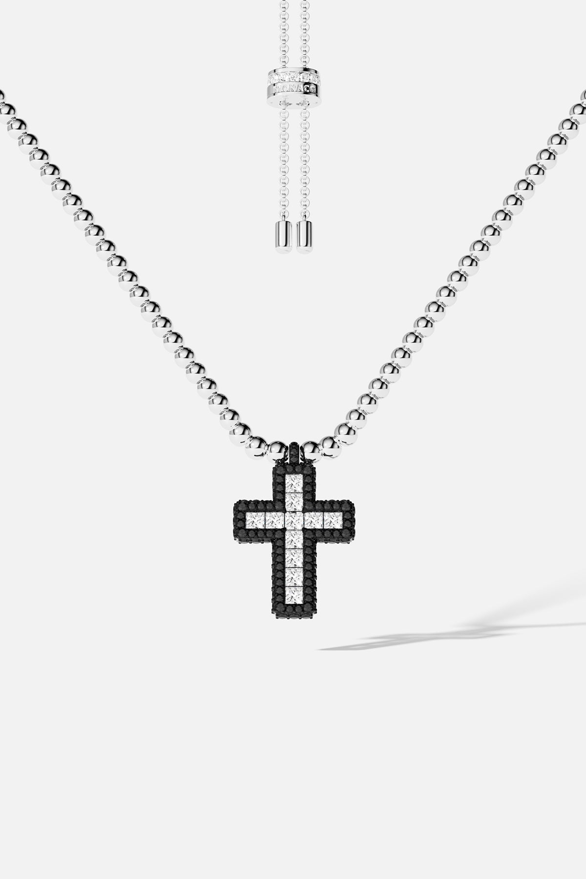 Black Pavé Cross Adjustable Necklace with Beads
