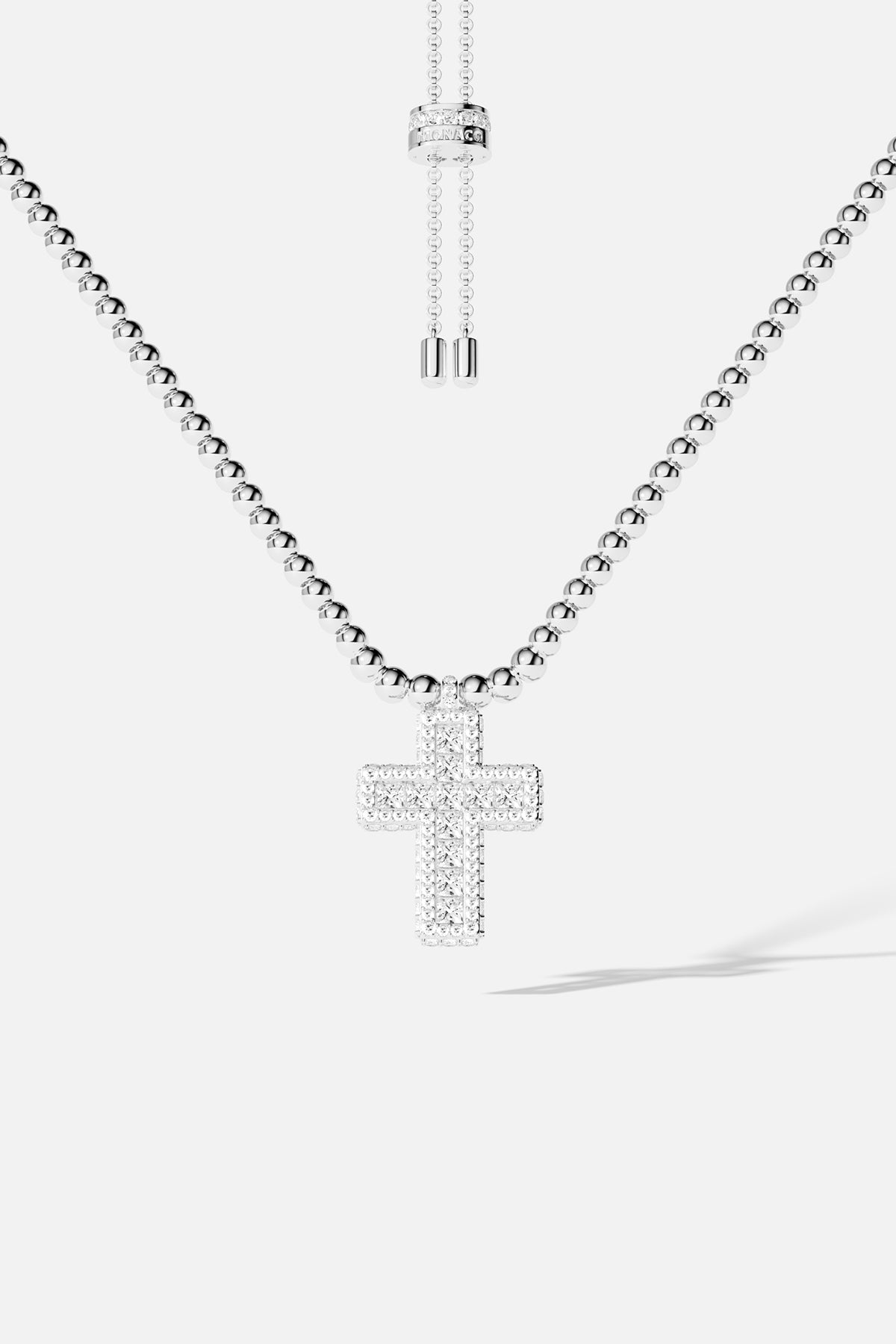 Pavé Cross Adjustable Necklace with Beads