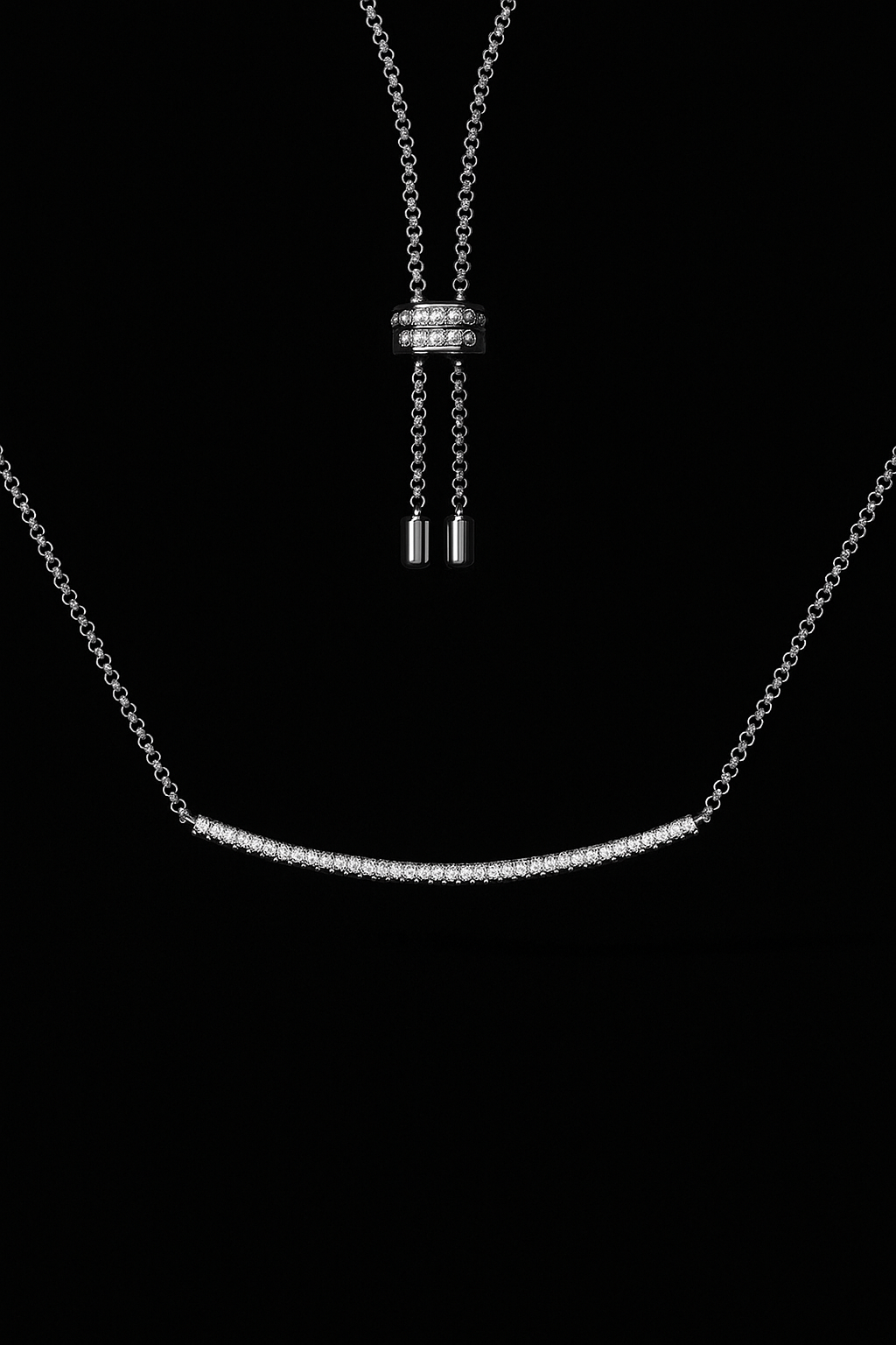 Adjustable Necklace with Paved Arched Pendant