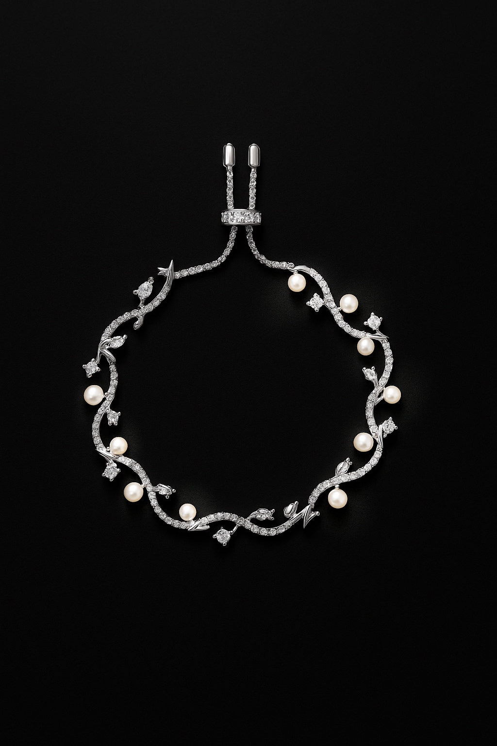 Flower Adjustable Bracelet with Pearls