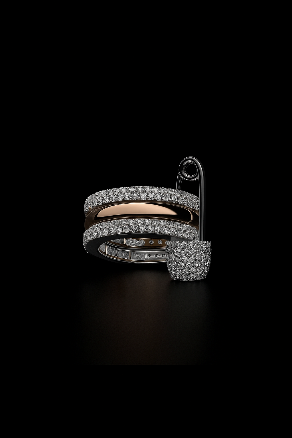 Love, Smile, Bonheur Triple Hoop Safety Pin Ring