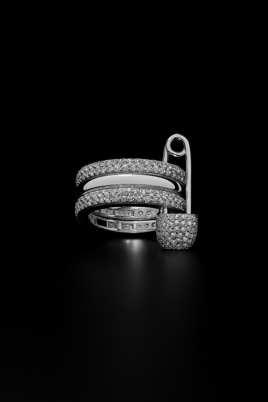 Love, Smile, Bonheur Triple Hoop Safety Pin Ring