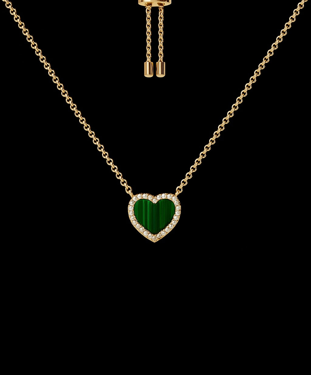Mini Malachite Heart Adjustable Necklace