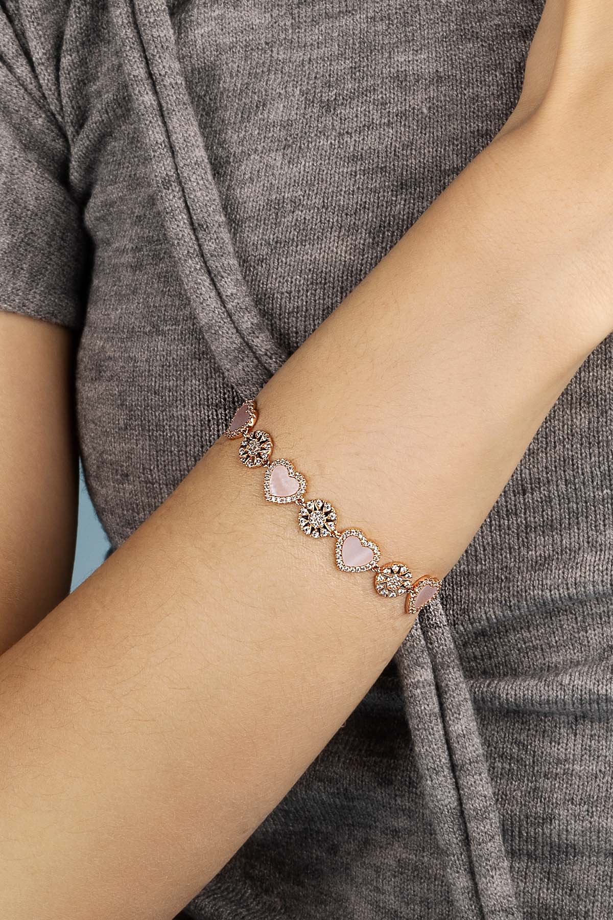 Pink Nacre Heart & Dot Adjustable bracelet