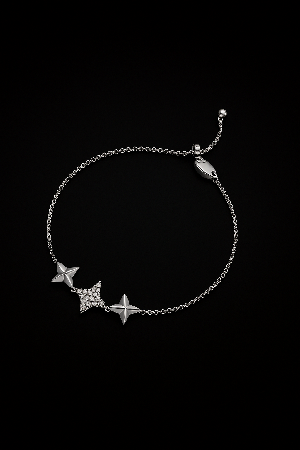 Triple Météorites Silver Adjustable Bracelet