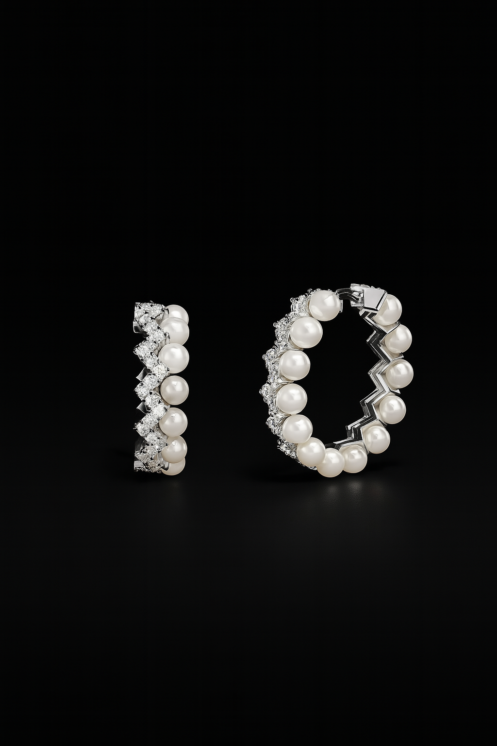 Up And Down Hoop Earrings with Pearls