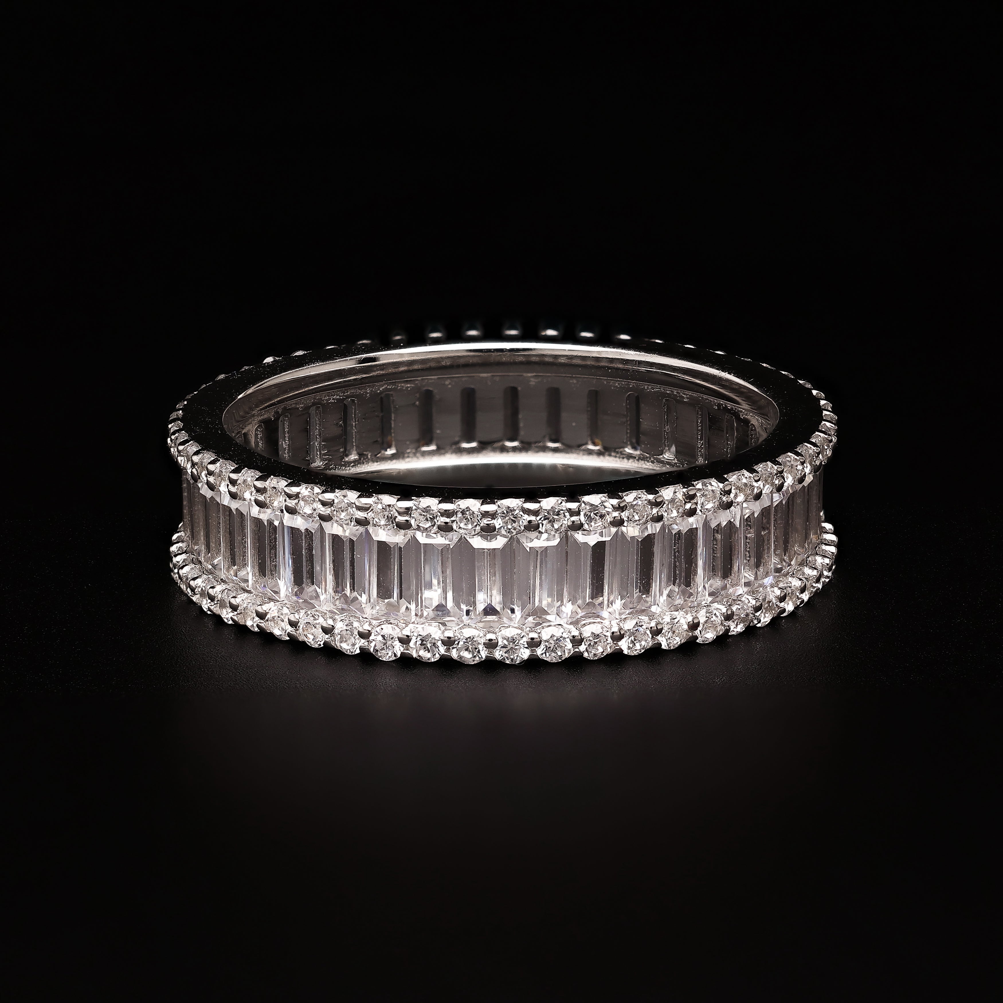 Triple Row Radiance – Baguette & Round Eternity Band