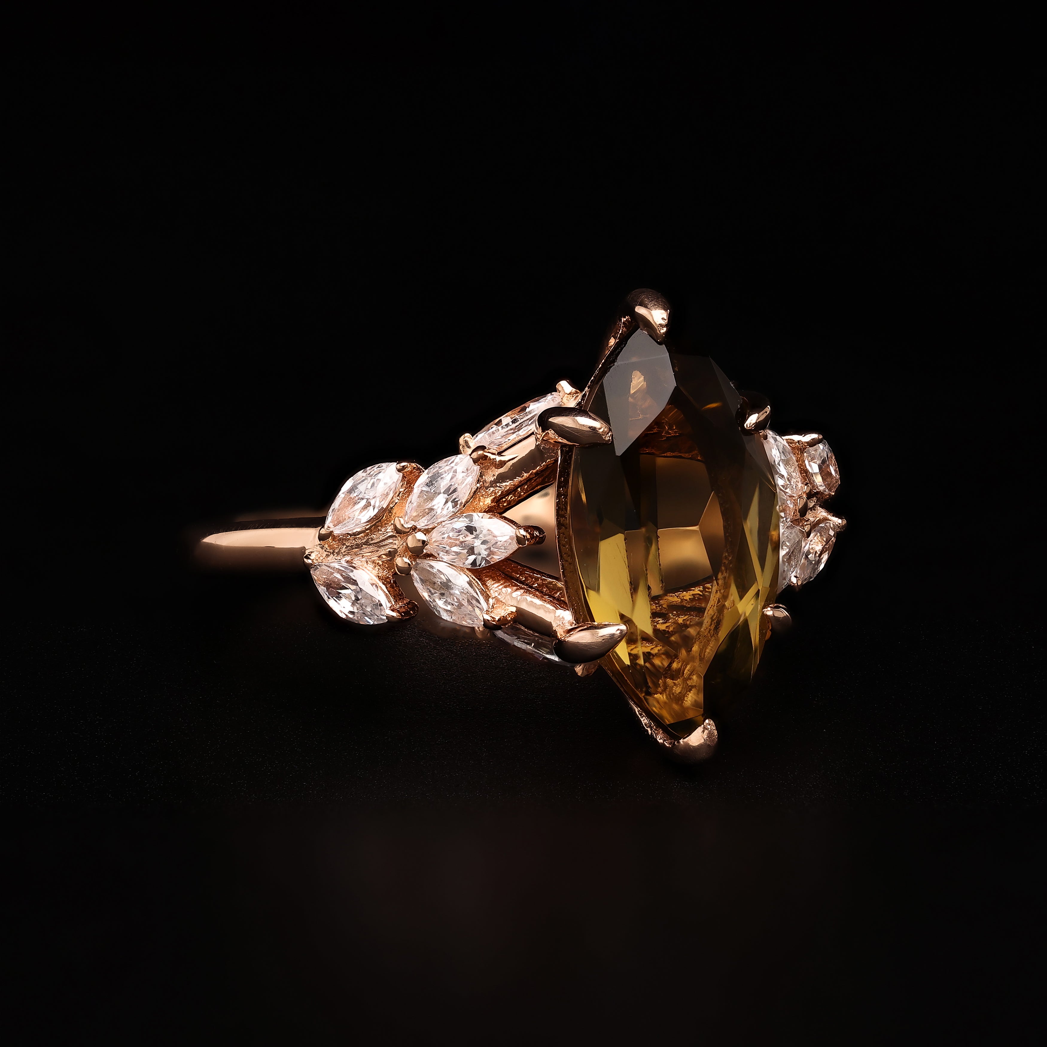 Enchanted Smoky Bloom – A Floral Marquise Design