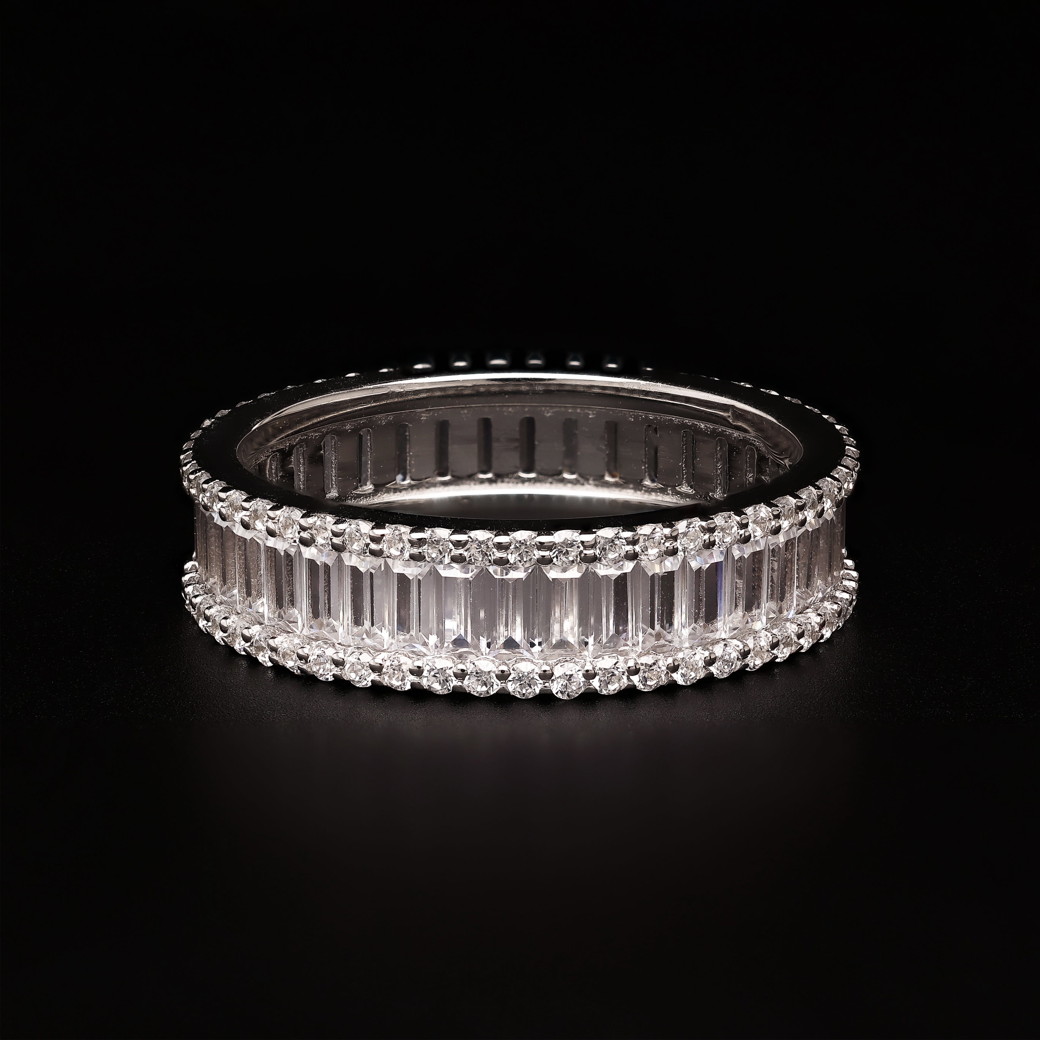 Triple Row Radiance – Baguette & Round Eternity Band