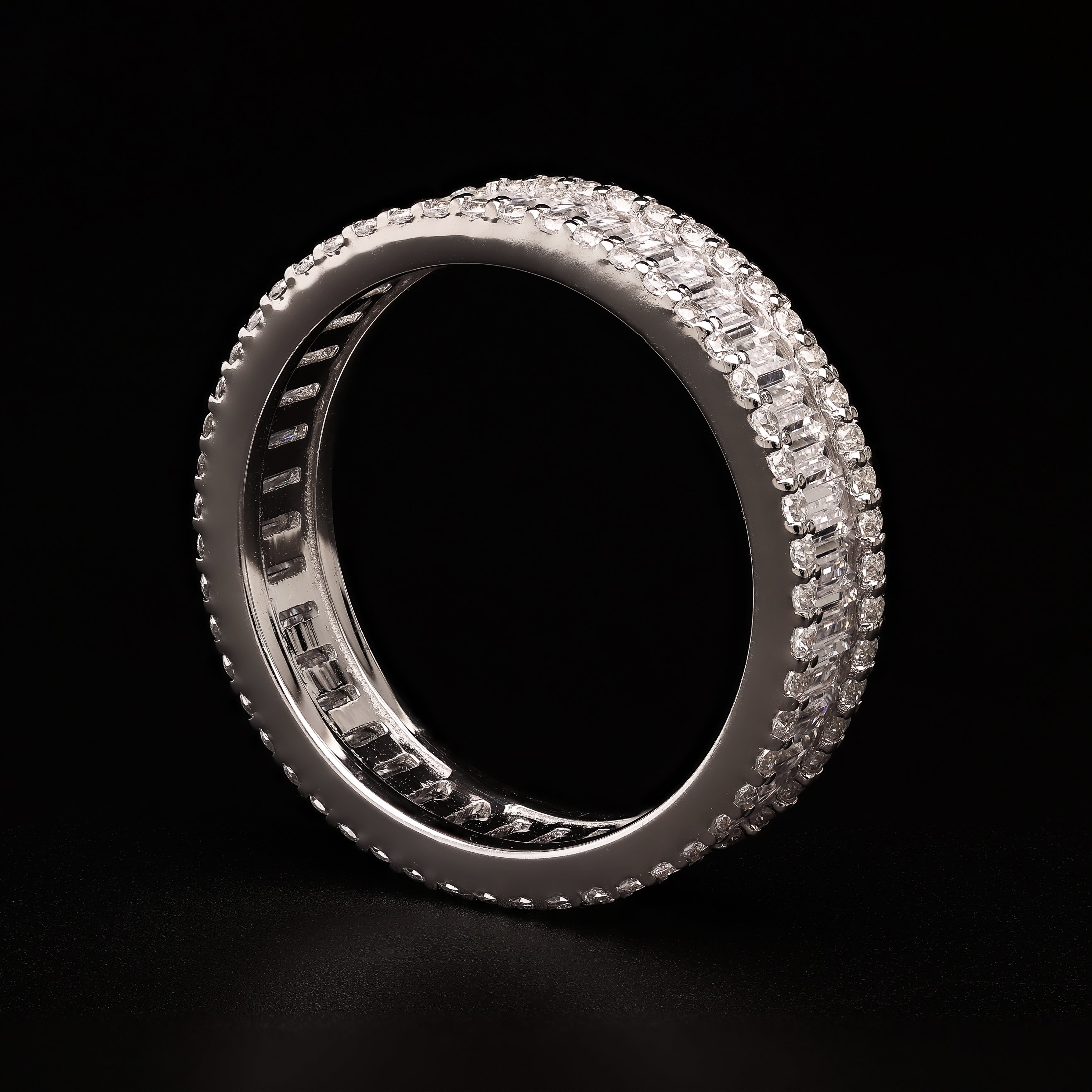 Triple Row Radiance – Baguette & Round Eternity Band