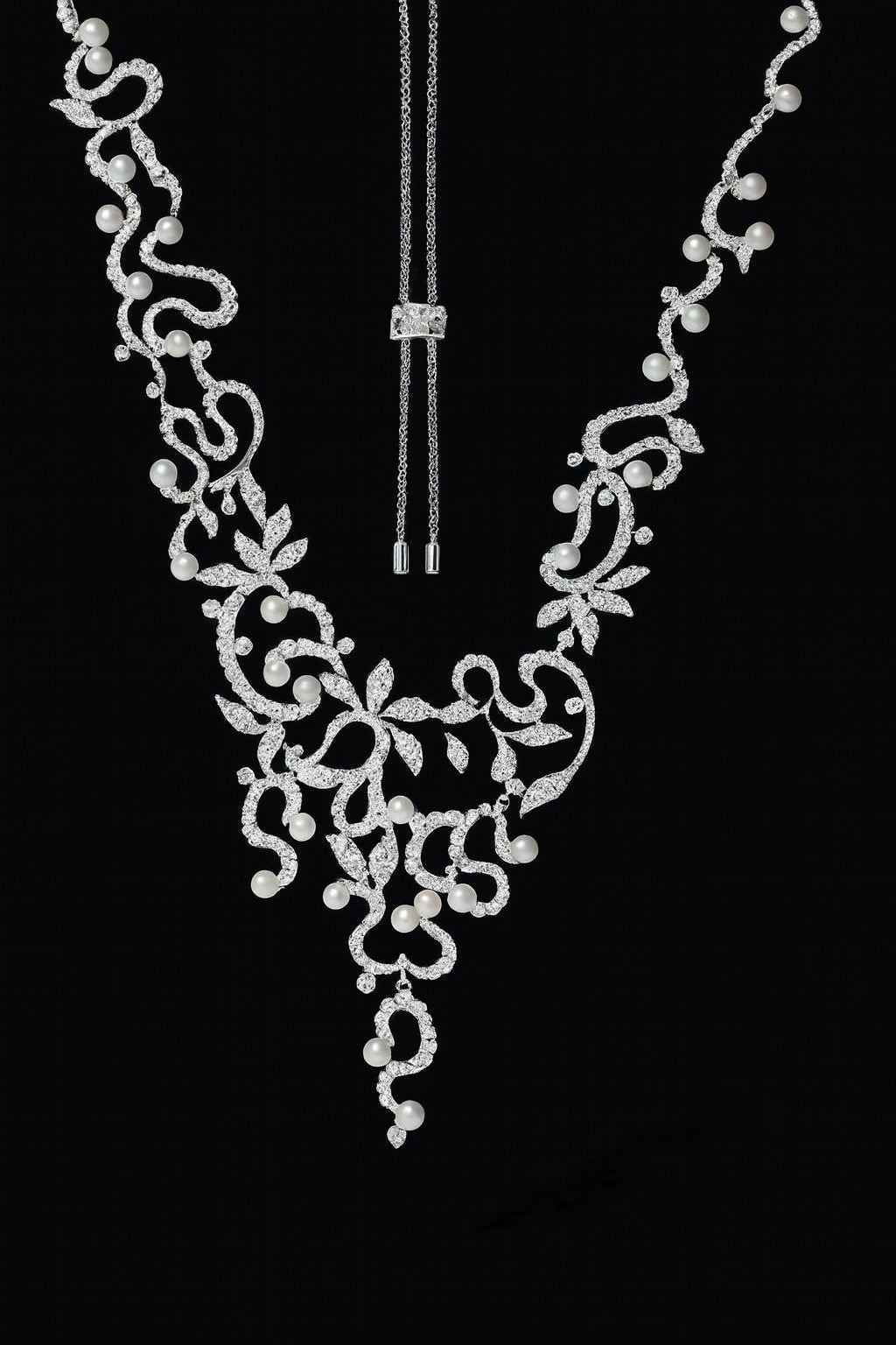 Statement Flower Adjustable Necklace with Pearls