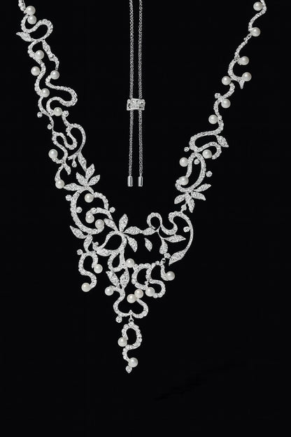 Statement Flower Adjustable Necklace with Pearls