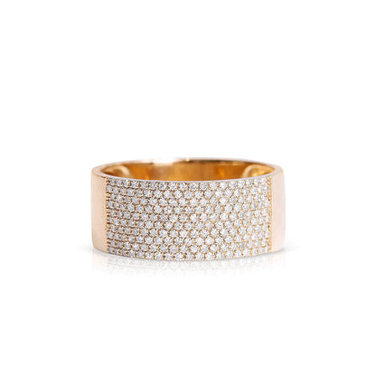 14K Gold Cigar Band Ring with Diamond Edging, Diamond Ring for women
