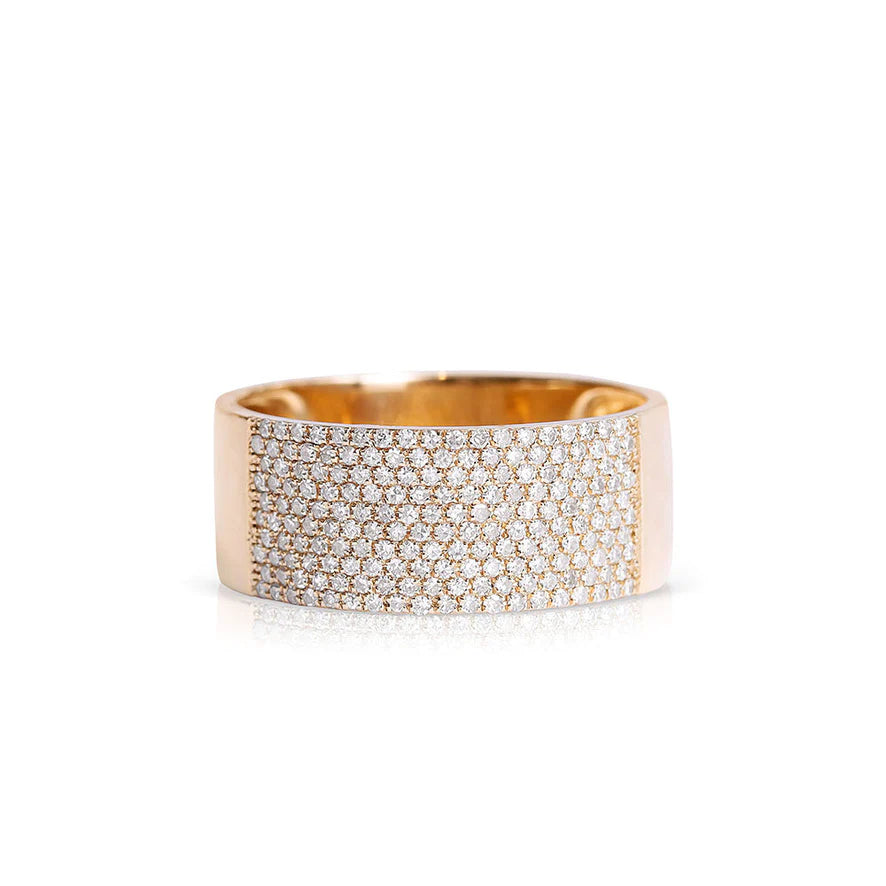 14K Gold Cigar Band Ring with Diamond Edging, Diamond Ring for women