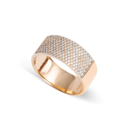 14K Gold Cigar Band Ring with Diamond Edging, Diamond Ring for women