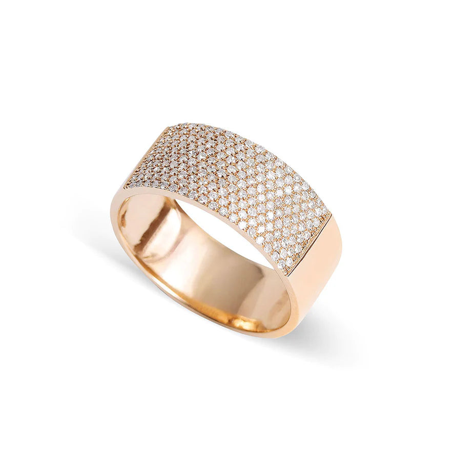 14K Gold Cigar Band Ring with Diamond Edging, Diamond Ring for women