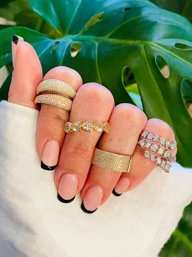 14K Gold Cigar Band Ring with Diamond Edging, Diamond Ring for women
