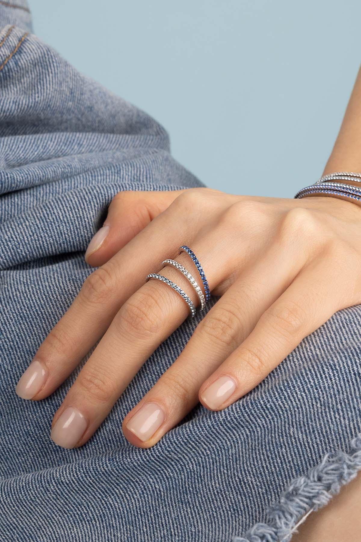 Blue Linear Pavé Ring