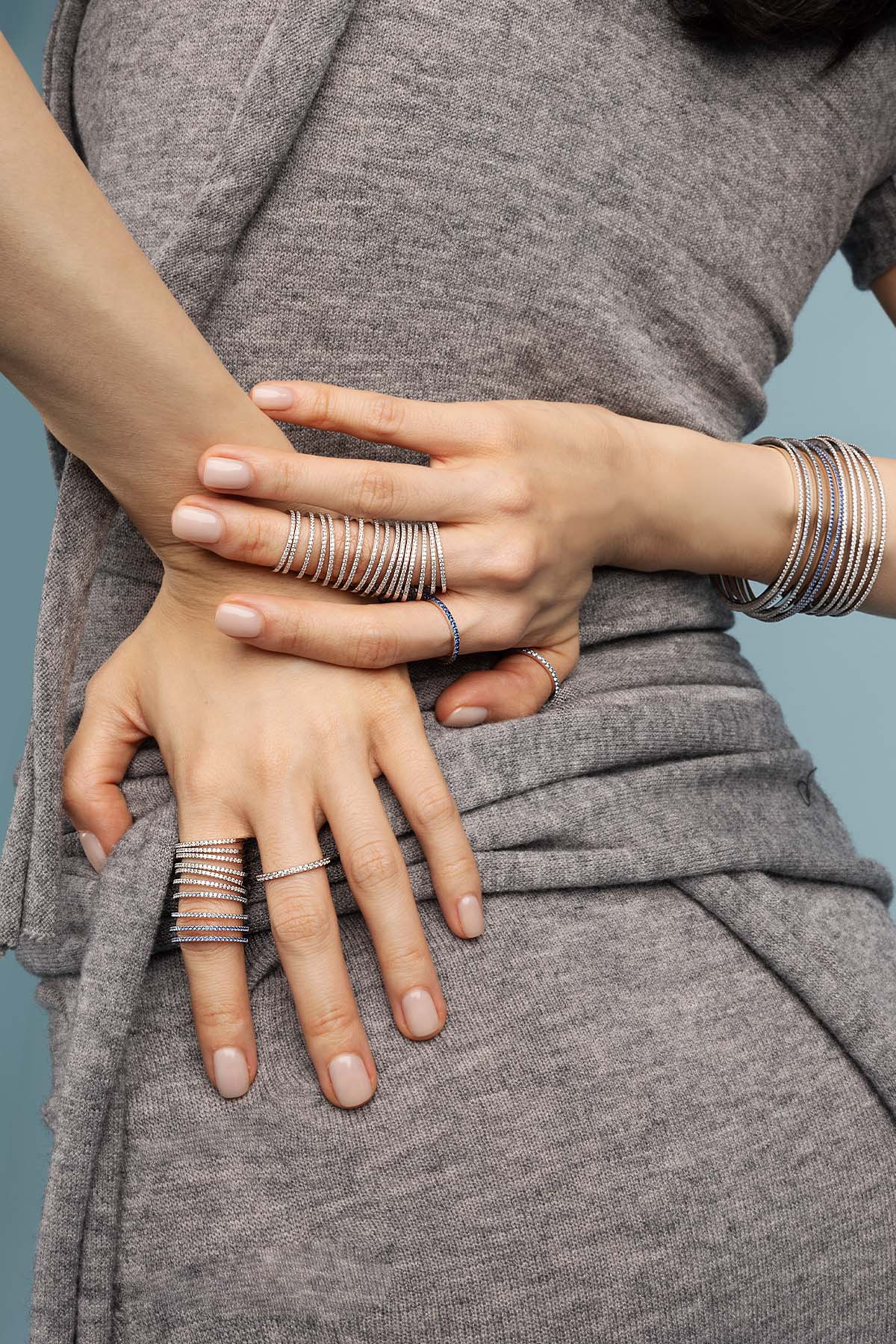 Aqua Linear Pavé Ring