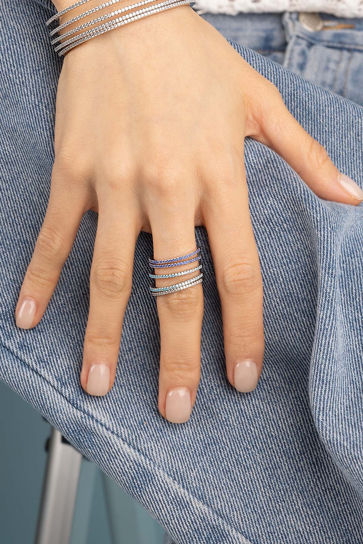 Aqua Linear Pavé Ring
