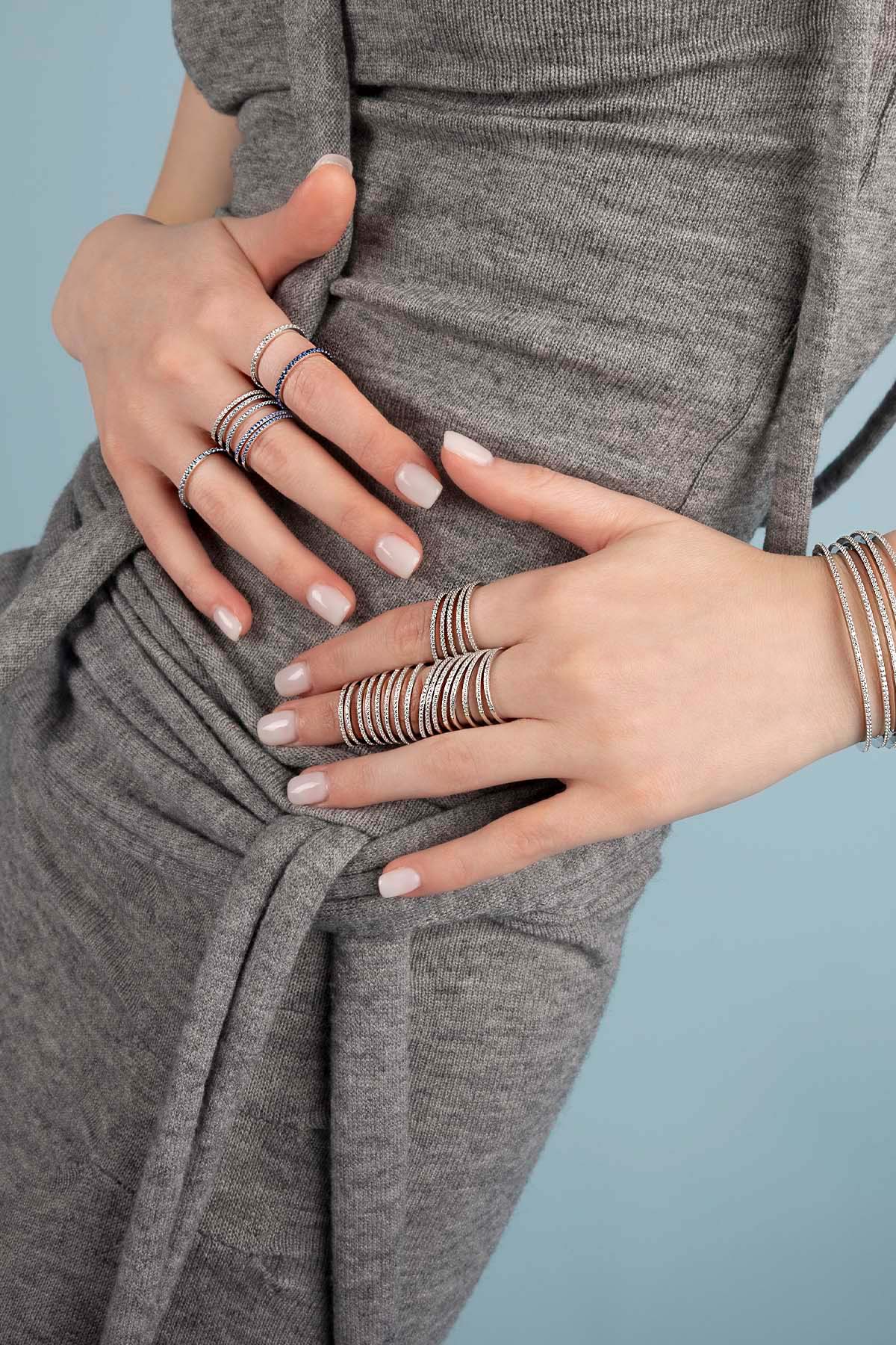Aqua Linear Pavé Ring