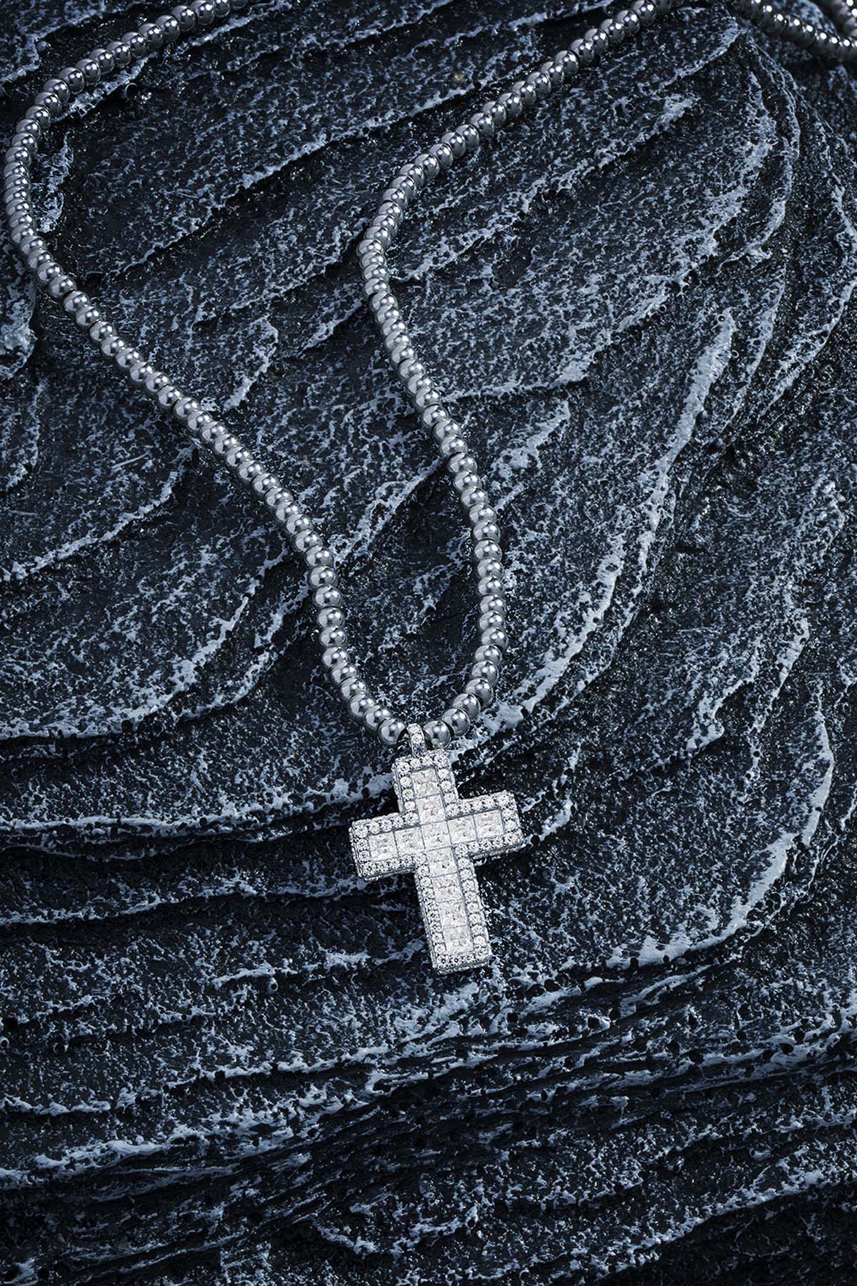 Pavé Cross Adjustable Necklace with Beads