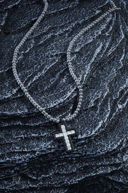 Black Pavé Cross Adjustable Necklace with Beads