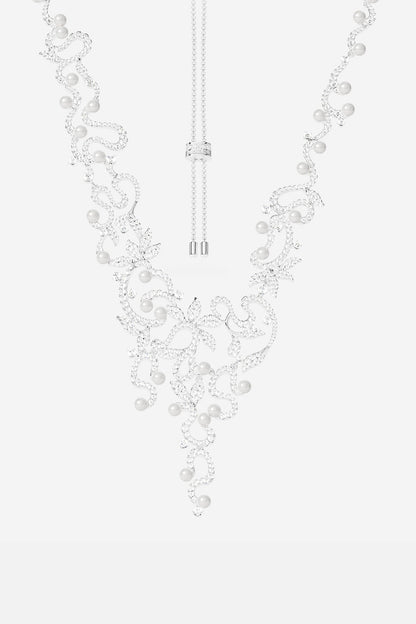 Statement Flower Adjustable Necklace with Pearls