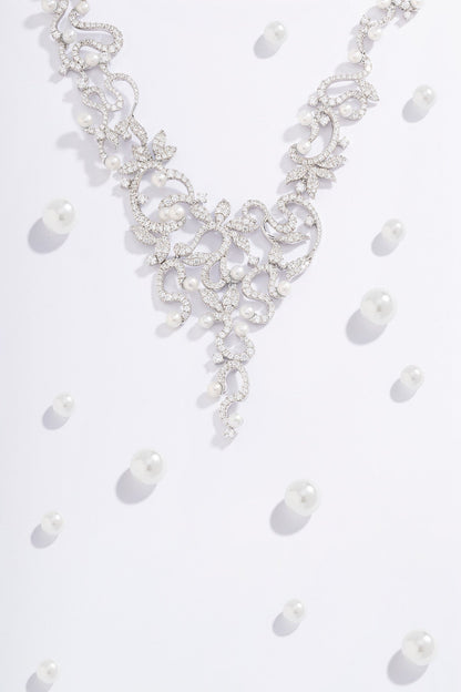 Statement Flower Adjustable Necklace with Pearls