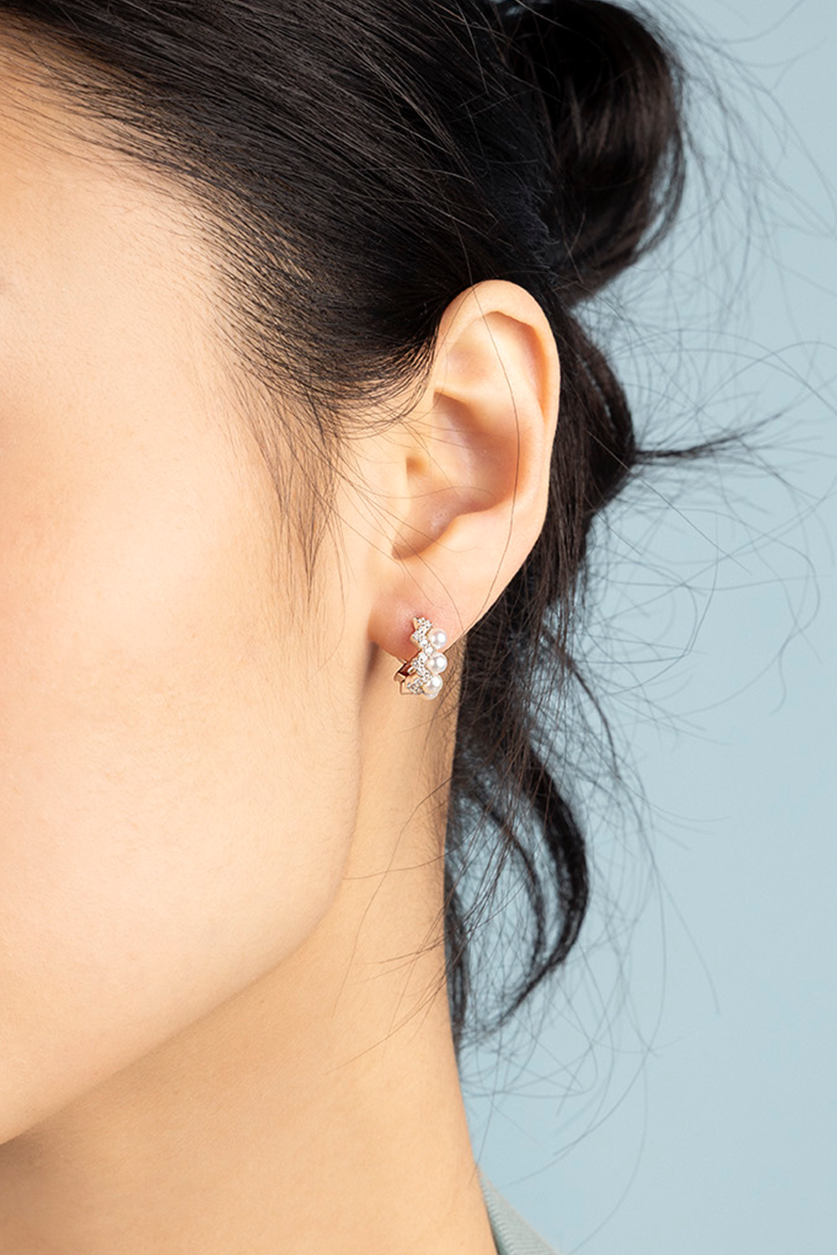 Small Up and Down Hoop Earrings with Pearls