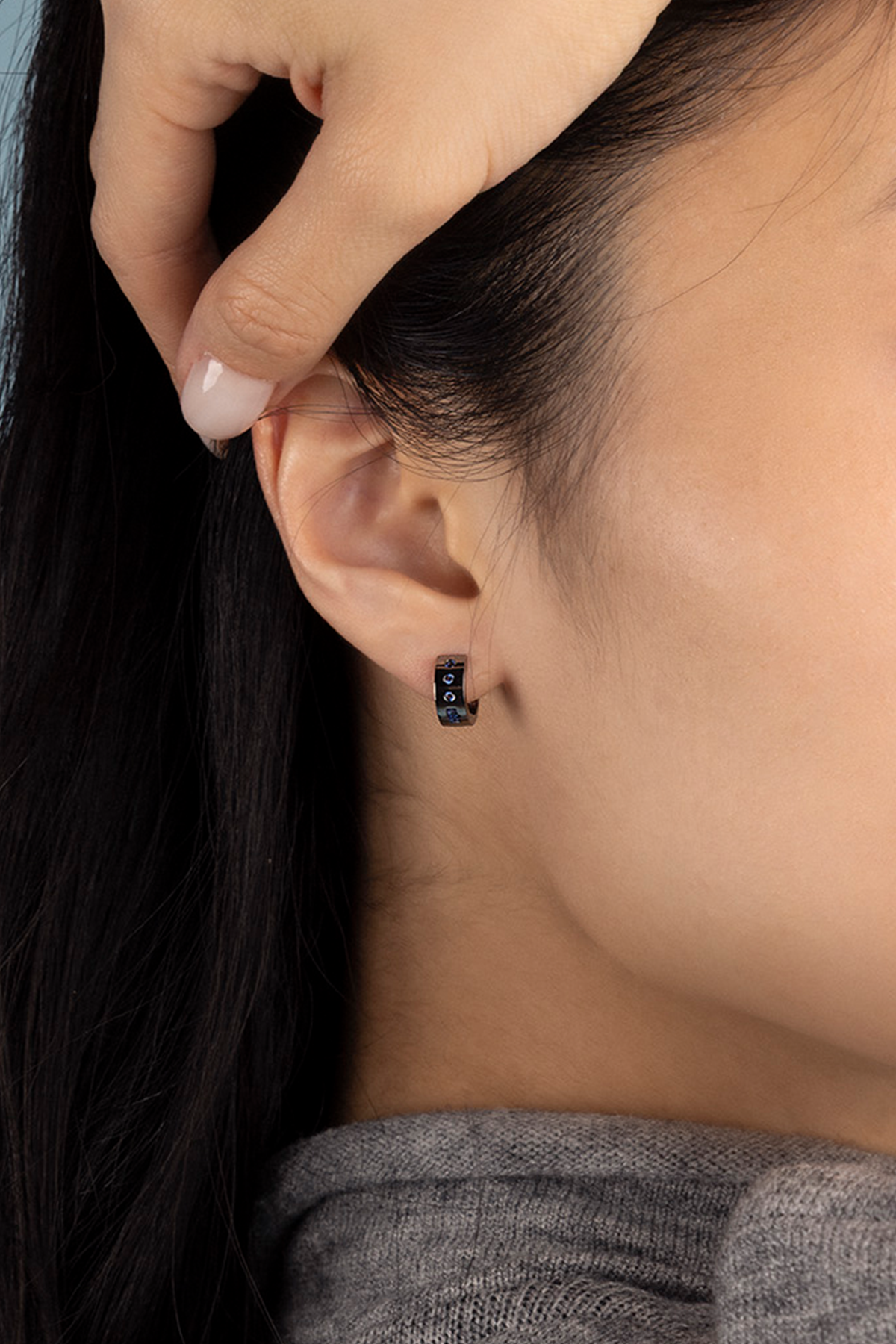 Blue LOVE Morse Code Huggie Earrings