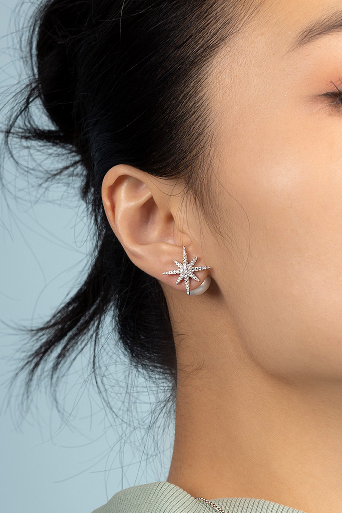 Météorites Silver Stud Earrings with Pearl