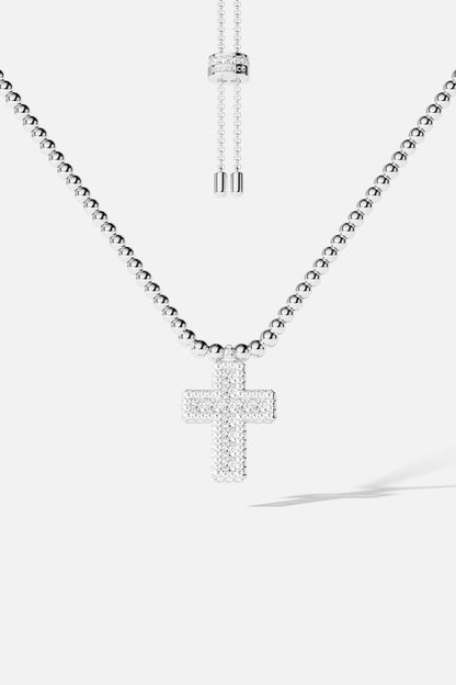 Pavé Cross Adjustable Necklace with Beads