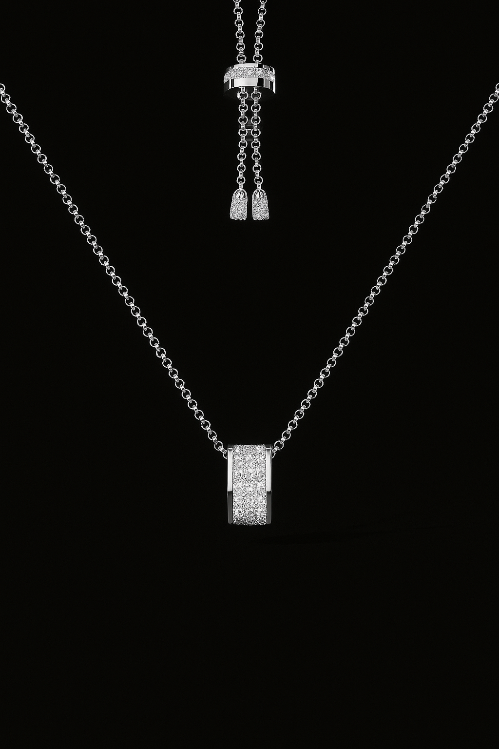 Adjustable Necklace with Pavé Ring Pendant