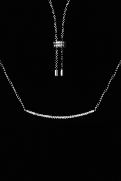 Adjustable Necklace with Paved Arched Pendant