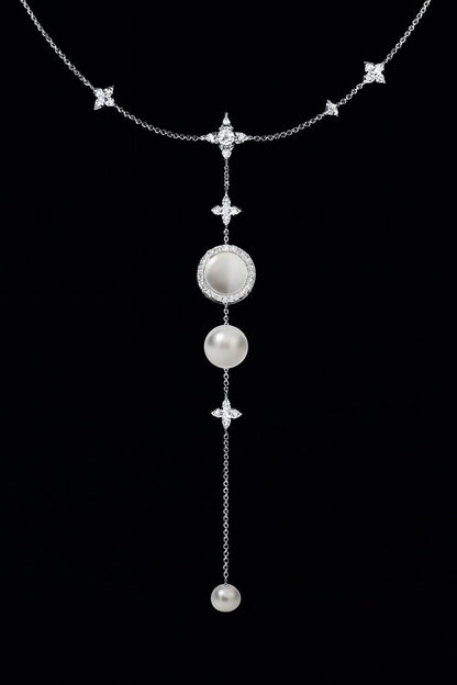 Adjustable Necklace with White Nacre and Pearl Pendant