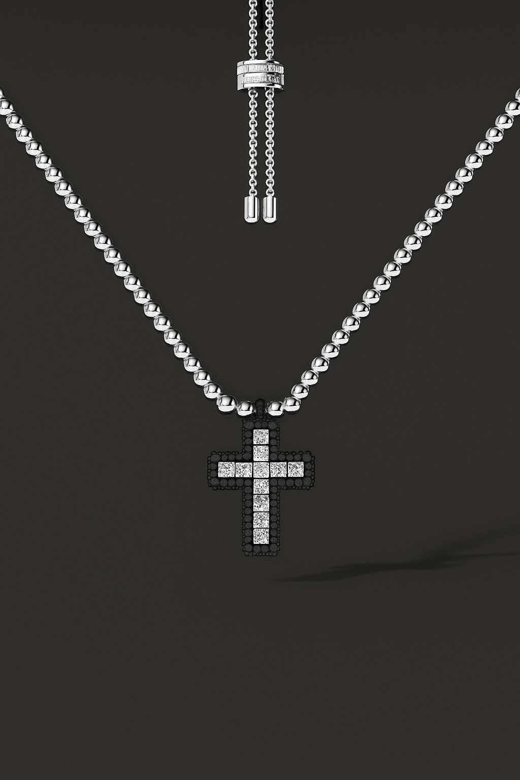 Black Pavé Cross Adjustable Necklace with Beads