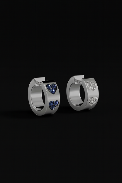 Blue & White Heart Huggie Earrings