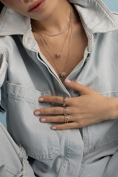 Adjustable Necklace with Paved Arched Pendant