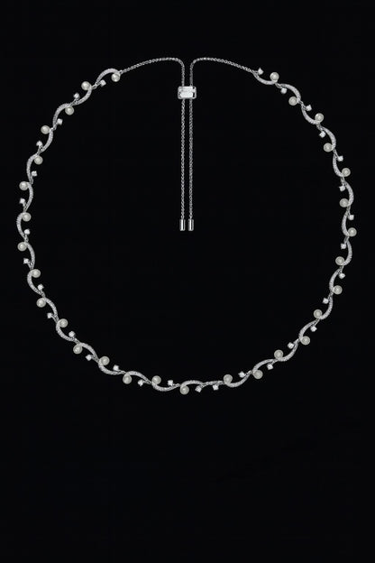 Flower Adjustable Necklace with Pearls