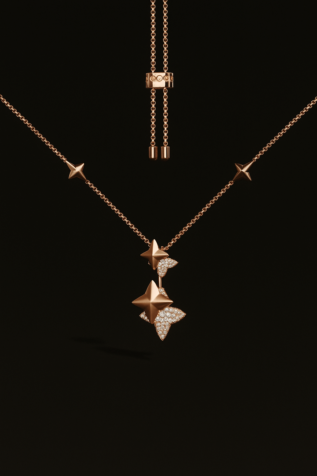 Double Météorites Rose Gold Adjustable Necklace