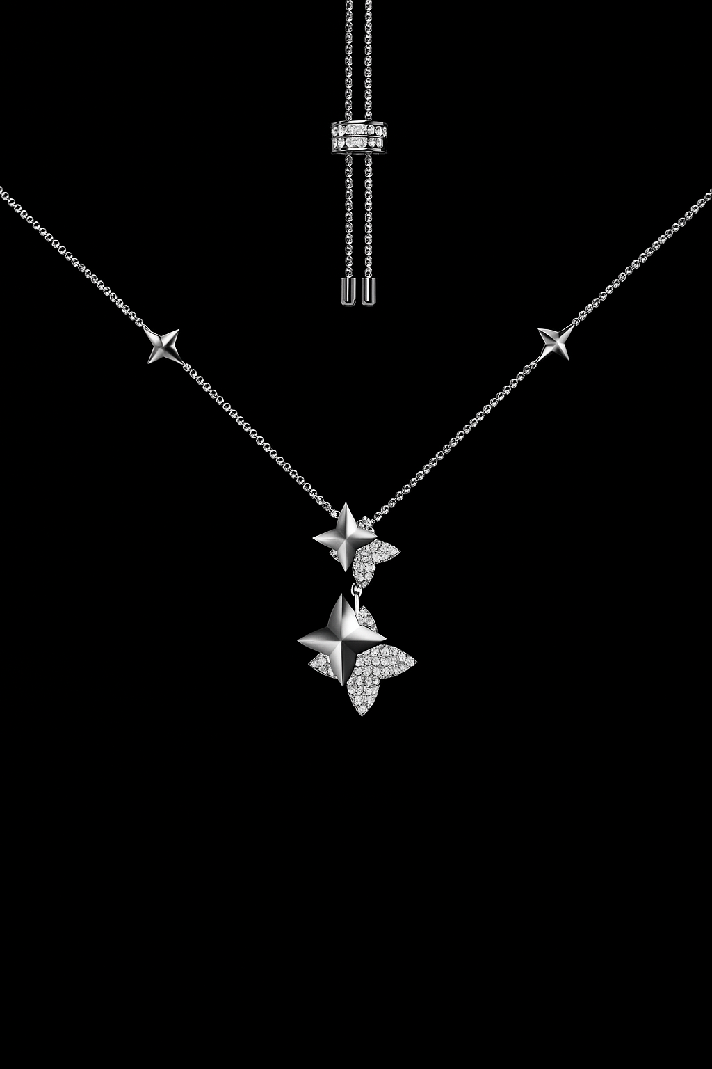 Double Météorites Silver Adjustable Necklace
