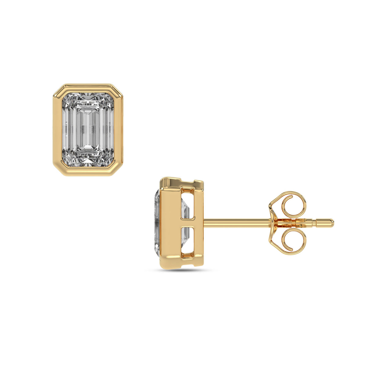 Emerald Bezel Diamond Stud Earrings