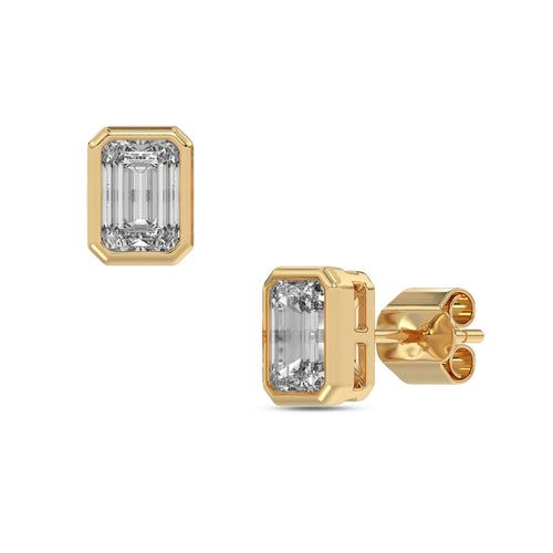 Emerald Bezel Diamond Stud Earrings